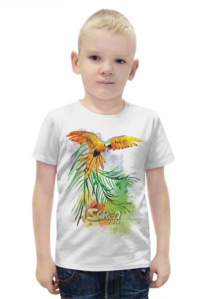 Заказать детскую футболку в Москве. Футболка с полной запечаткой для мальчиков Тропические птицы. От Зорго-АРТ от Zorgo-Art  - готовые дизайны и нанесение принтов.