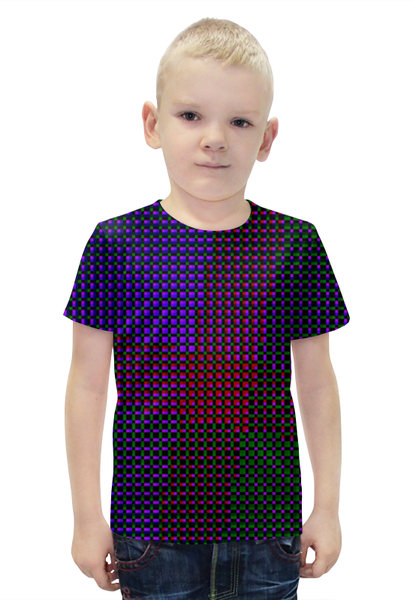 Заказать детскую футболку в Москве. Футболка с полной запечаткой для мальчиков glitch art (индиго) от Wax  - готовые дизайны и нанесение принтов.