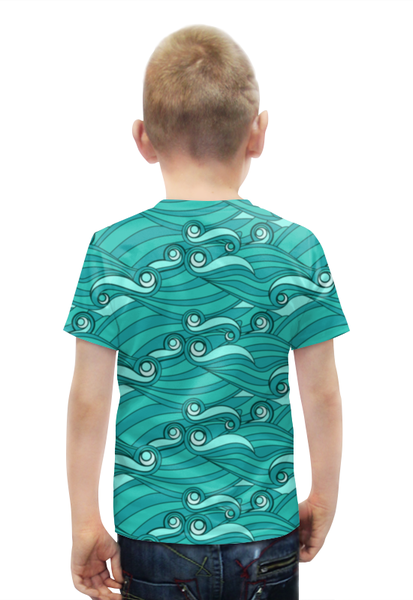 Заказать детскую футболку в Москве. Футболка с полной запечаткой для мальчиков Зелёные волны от BeliySlon - готовые дизайны и нанесение принтов.