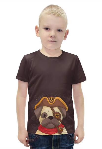Заказать детскую футболку в Москве. Футболка с полной запечаткой для мальчиков Мопс пират от T-shirt print  - готовые дизайны и нанесение принтов.
