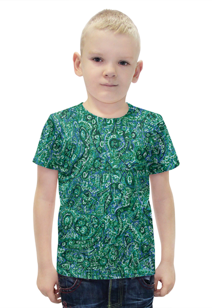 Заказать детскую футболку в Москве. Футболка с полной запечаткой для мальчиков Бирюзовый от Vadim Koval - готовые дизайны и нанесение принтов.