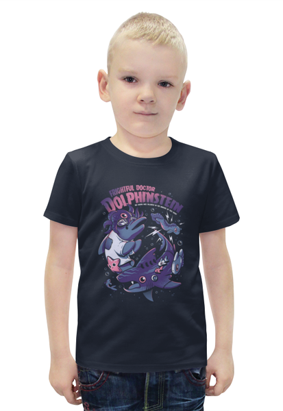 Заказать детскую футболку в Москве. Футболка с полной запечаткой для мальчиков Акула и дельфинчик от T-shirt print  - готовые дизайны и нанесение принтов.