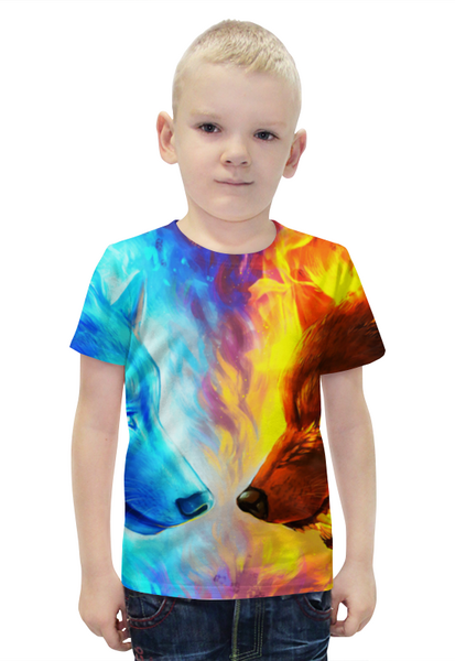Заказать детскую футболку в Москве. Футболка с полной запечаткой для мальчиков Волки огонь и вода от  PRO_DESIGN - готовые дизайны и нанесение принтов.
