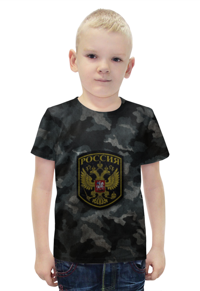 Заказать детскую футболку в Москве. Футболка с полной запечаткой для мальчиков Россия Камуфляж от coolmag - готовые дизайны и нанесение принтов.