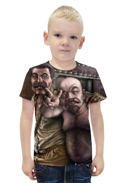Заказать детскую футболку в Москве. Футболка с полной запечаткой для мальчиков Сталин и Ленин от ПРИНТЫ ПЕЧАТЬ  - готовые дизайны и нанесение принтов.