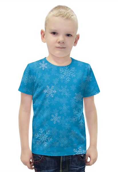 Заказать детскую футболку в Москве. Футболка с полной запечаткой для мальчиков Снежинки  от ПРИНТЫ ПЕЧАТЬ  - готовые дизайны и нанесение принтов.