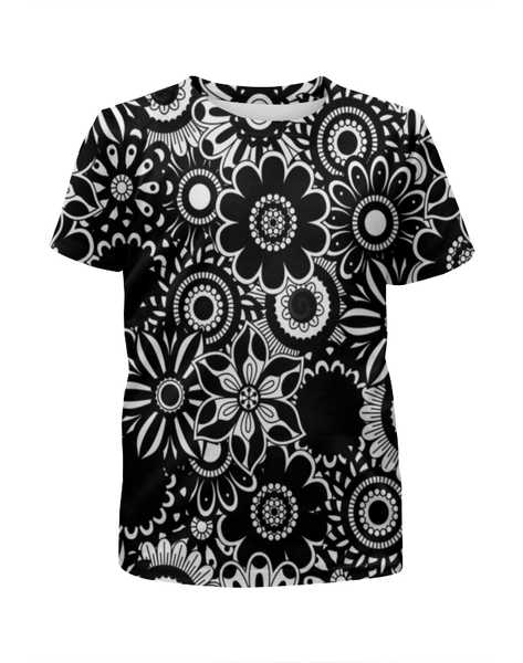 Заказать детскую футболку в Москве. Футболка с полной запечаткой для мальчиков Черно-белые цветы от THE_NISE  - готовые дизайны и нанесение принтов.