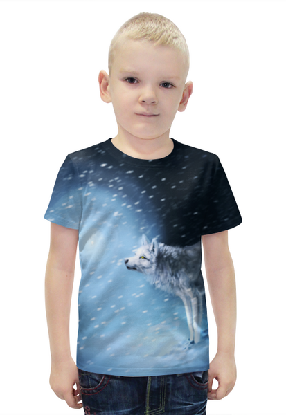 Заказать детскую футболку в Москве. Футболка с полной запечаткой для мальчиков Зима и Волк от  PRO_DESIGN - готовые дизайны и нанесение принтов.