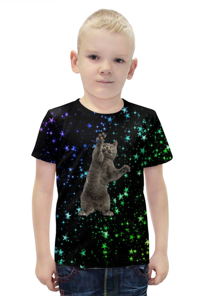 Заказать детскую футболку в Москве. Футболка с полной запечаткой для мальчиков  Кот и звезды от THE_NISE  - готовые дизайны и нанесение принтов.