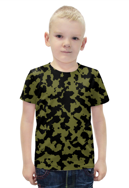 Заказать детскую футболку в Москве. Футболка с полной запечаткой для мальчиков Зелёно-Чёрный Камуфляж от armyshop - готовые дизайны и нанесение принтов.