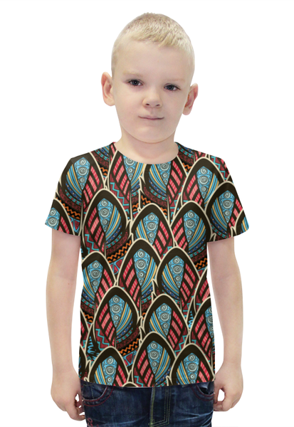 Заказать детскую футболку в Москве. Футболка с полной запечаткой для мальчиков Перья Бохо от BeliySlon - готовые дизайны и нанесение принтов.