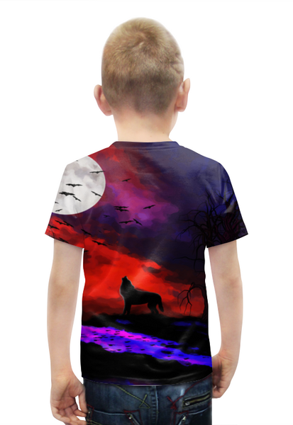 Заказать детскую футболку в Москве. Футболка с полной запечаткой для мальчиков Волк воющий на луну от  PRO_DESIGN - готовые дизайны и нанесение принтов.
