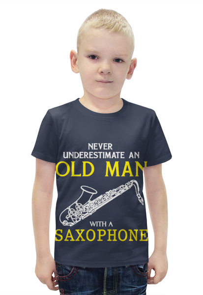 Заказать детскую футболку в Москве. Футболка с полной запечаткой для мальчиков Old man saxophone  от ПРИНТЫ ПЕЧАТЬ  - готовые дизайны и нанесение принтов.