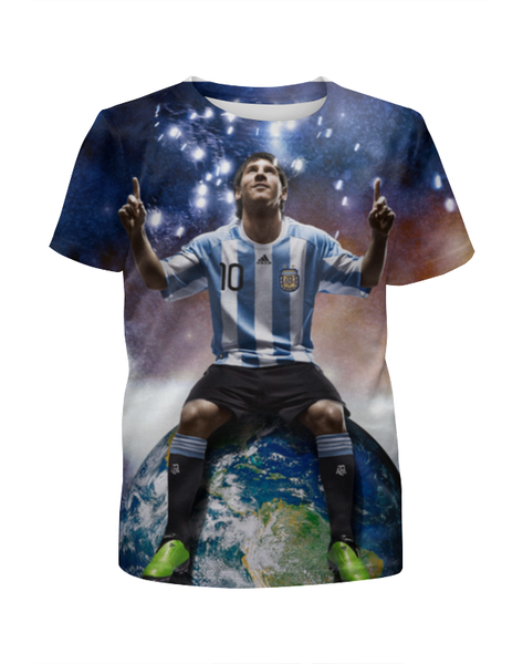 Заказать детскую футболку в Москве. Футболка с полной запечаткой для мальчиков Messi от skynatural - готовые дизайны и нанесение принтов.