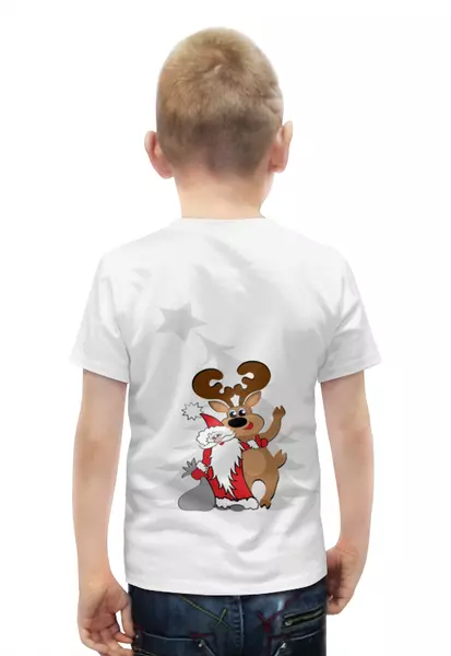 Заказать детскую футболку в Москве. Футболка с полной запечаткой для мальчиков Новый год - Дед мороз с оленем от p_i_r_a_n_y_a  - готовые дизайны и нанесение принтов.