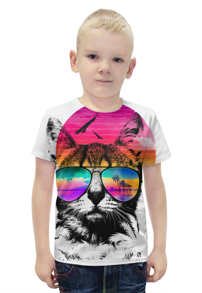 Заказать детскую футболку в Москве. Футболка с полной запечаткой для мальчиков Солнечный Кот от printik - готовые дизайны и нанесение принтов.