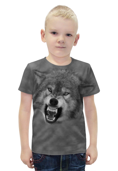 Заказать детскую футболку в Москве. Футболка с полной запечаткой для мальчиков Оскал волка от weeert - готовые дизайны и нанесение принтов.