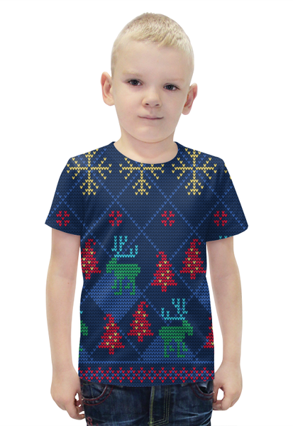 Заказать детскую футболку в Москве. Футболка с полной запечаткой для мальчиков Олени и елки от THE_NISE  - готовые дизайны и нанесение принтов.