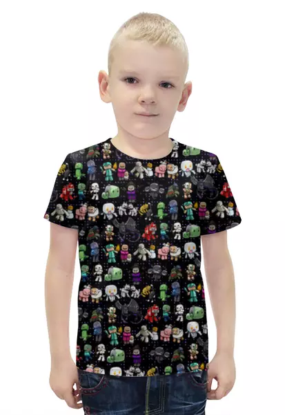 Заказать детскую футболку в Москве. Футболка с полной запечаткой для мальчиков Minecraft персонажи от weeert - готовые дизайны и нанесение принтов.