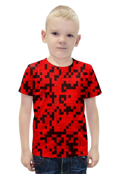 Заказать детскую футболку в Москве. Футболка с полной запечаткой для мальчиков Красные пиксели от THE_NISE  - готовые дизайны и нанесение принтов.