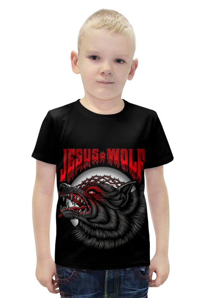 Заказать детскую футболку в Москве. Футболка с полной запечаткой для мальчиков Jesus wolf  от ПРИНТЫ ПЕЧАТЬ  - готовые дизайны и нанесение принтов.