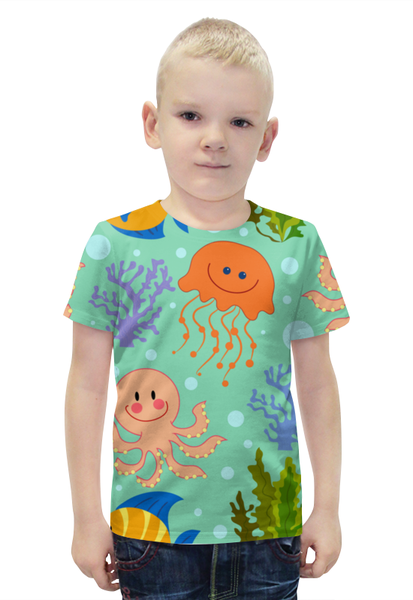 Заказать детскую футболку в Москве. Футболка с полной запечаткой для мальчиков Океан от T-shirt print  - готовые дизайны и нанесение принтов.