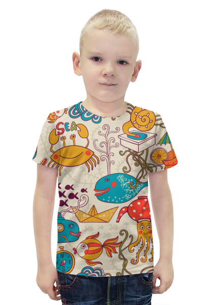 Заказать детскую футболку в Москве. Футболка с полной запечаткой для мальчиков Морские обитатели от nadegda - готовые дизайны и нанесение принтов.