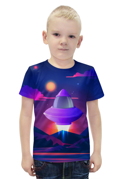 Заказать детскую футболку в Москве. Футболка с полной запечаткой для мальчиков Космический корабль  от T-shirt print  - готовые дизайны и нанесение принтов.
