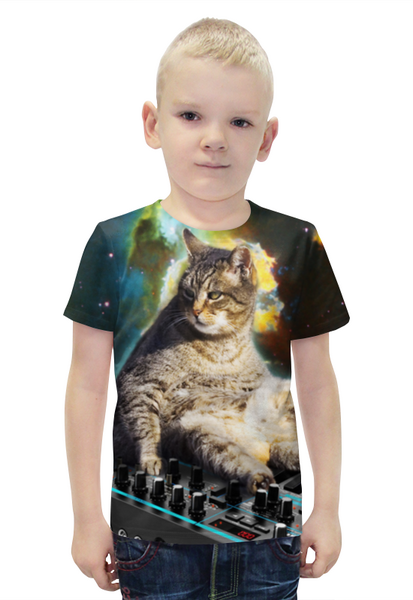 Заказать детскую футболку в Москве. Футболка с полной запечаткой для мальчиков Кот в космосе от THE_NISE  - готовые дизайны и нанесение принтов.