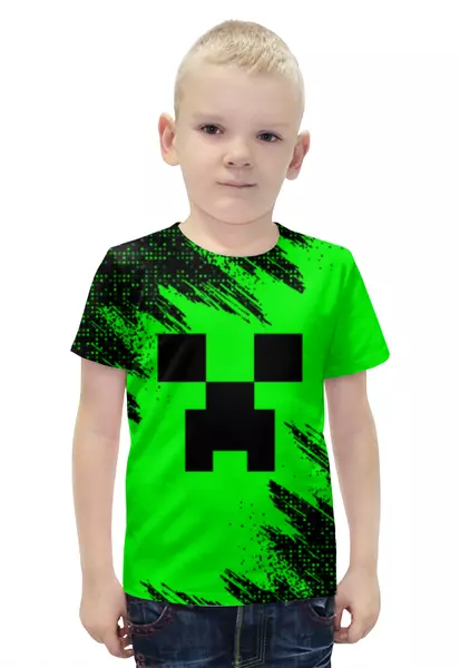 Заказать детскую футболку в Москве. Футболка с полной запечаткой для мальчиков Minecraft green от weeert - готовые дизайны и нанесение принтов.