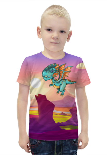 Заказать детскую футболку в Москве. Футболка с полной запечаткой для мальчиков Динозаврики от balden - готовые дизайны и нанесение принтов.