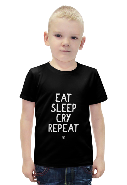 Заказать детскую футболку в Москве. Футболка с полной запечаткой для мальчиков Eat cry repeat by Brainy от Brainy - готовые дизайны и нанесение принтов.
