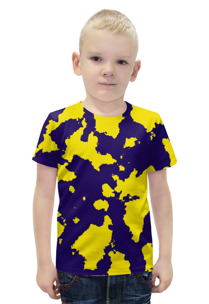 Заказать детскую футболку в Москве. Футболка с полной запечаткой для мальчиков Жёлто-Синий Камуфляж от armyshop - готовые дизайны и нанесение принтов.