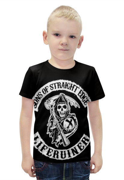 Заказать детскую футболку в Москве. Футболка с полной запечаткой для мальчиков sXe смерть с косой от Серега Шнайдер - готовые дизайны и нанесение принтов.