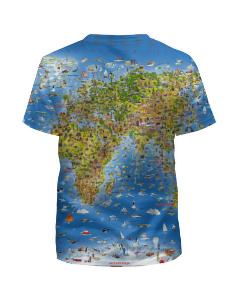 Заказать детскую футболку в Москве. Футболка с полной запечаткой для мальчиков WORLD MAP от CoolDesign - готовые дизайны и нанесение принтов.