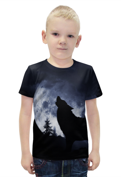 Заказать детскую футболку в Москве. Футболка с полной запечаткой для мальчиков Wolf Moon от  PRO_DESIGN - готовые дизайны и нанесение принтов.