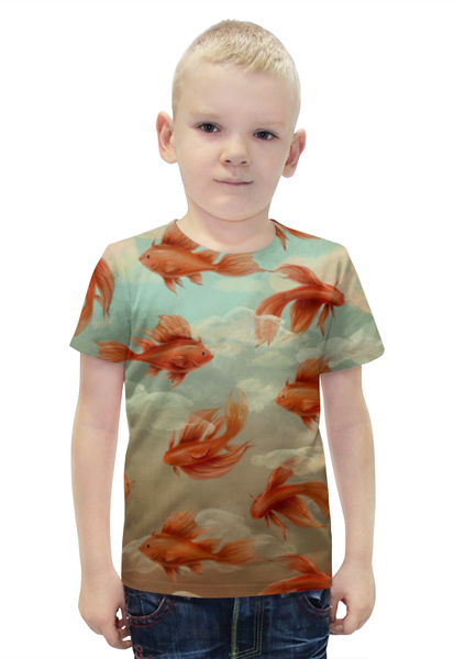 Заказать детскую футболку в Москве. Футболка с полной запечаткой для мальчиков Золотые рыбки от aleks_say - готовые дизайны и нанесение принтов.
