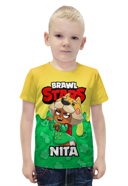 Заказать детскую футболку в Москве. Футболка с полной запечаткой для мальчиков BRAWL STARS NITA от geekbox - готовые дизайны и нанесение принтов.