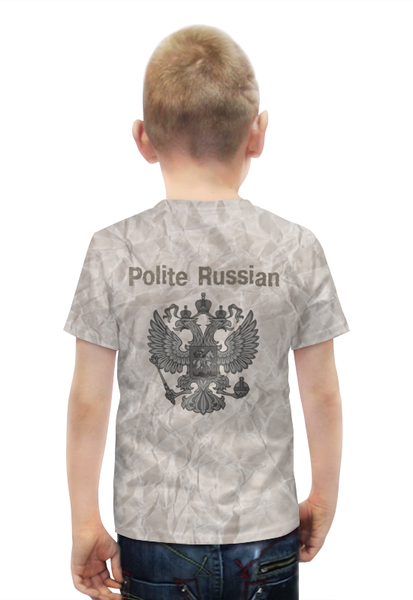 Заказать детскую футболку в Москве. Футболка с полной запечаткой для мальчиков Вежливый русский от multikot - готовые дизайны и нанесение принтов.