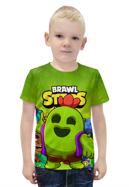 Заказать детскую футболку в Москве. Футболка с полной запечаткой для мальчиков BRAWL STARS SPIKE  от geekbox - готовые дизайны и нанесение принтов.