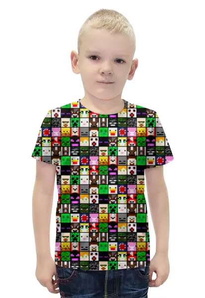Заказать детскую футболку в Москве. Футболка с полной запечаткой для мальчиков Minecraft разные персонажи от weeert - готовые дизайны и нанесение принтов.