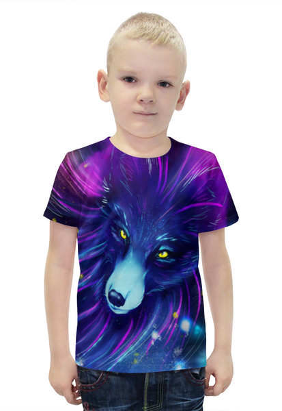 Заказать детскую футболку в Москве. Футболка с полной запечаткой для мальчиков Волк в Неоне от  PRO_DESIGN - готовые дизайны и нанесение принтов.