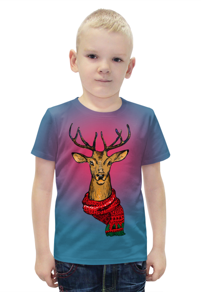 Заказать детскую футболку в Москве. Футболка с полной запечаткой для мальчиков Рождественский олень от T-shirt print  - готовые дизайны и нанесение принтов.