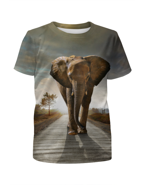 Заказать детскую футболку в Москве. Футболка с полной запечаткой для мальчиков Саванный слон от queen  - готовые дизайны и нанесение принтов.