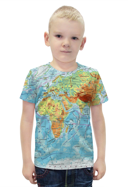 Заказать детскую футболку в Москве. Футболка с полной запечаткой для мальчиков Карта мира от Елена Гришина - готовые дизайны и нанесение принтов.