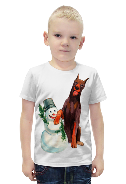 Заказать детскую футболку в Москве. Футболка с полной запечаткой для мальчиков забавная акварельная собака, символ 2018 года от Игма - готовые дизайны и нанесение принтов.