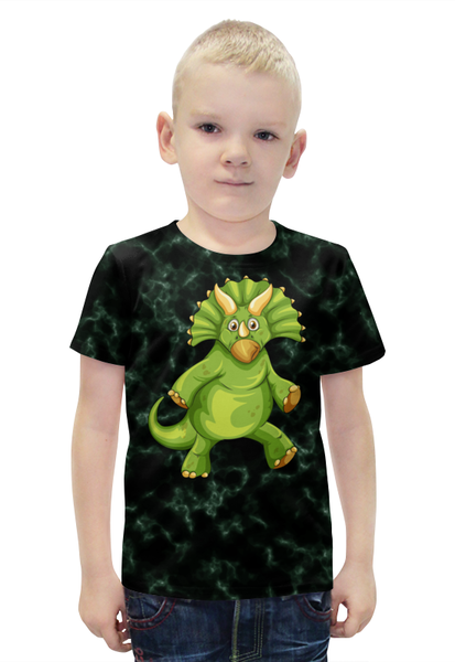 Заказать детскую футболку в Москве. Футболка с полной запечаткой для мальчиков Динозавр от trugift - готовые дизайны и нанесение принтов.
