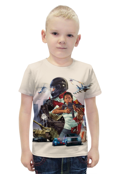 Заказать детскую футболку в Москве. Футболка с полной запечаткой для мальчиков GTA Online от triton - готовые дизайны и нанесение принтов.