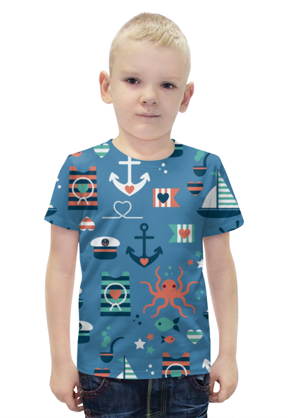 Заказать детскую футболку в Москве. Футболка с полной запечаткой для мальчиков Морская абстракция от T-shirt print  - готовые дизайны и нанесение принтов.
