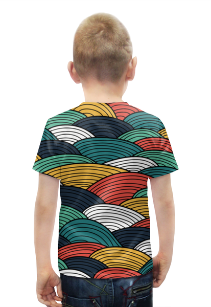 Заказать детскую футболку в Москве. Футболка с полной запечаткой для мальчиков Цветные волны от BeliySlon - готовые дизайны и нанесение принтов.